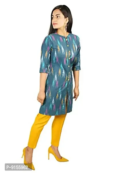 IB STYLES Women' s Slim fit Cotton Kurti Rayon Pant Combo Pack Ladies Kurti Trouser (Blue - X-Large)-thumb4