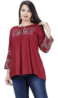 Women's Rayon Printed Short Kurta Top (XX-Large, MAHROON, 2X_l)-thumb3