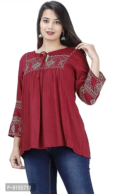 Women's Rayon Printed Short Kurta Top (XX-Large, MAHROON, 2X_l)-thumb4