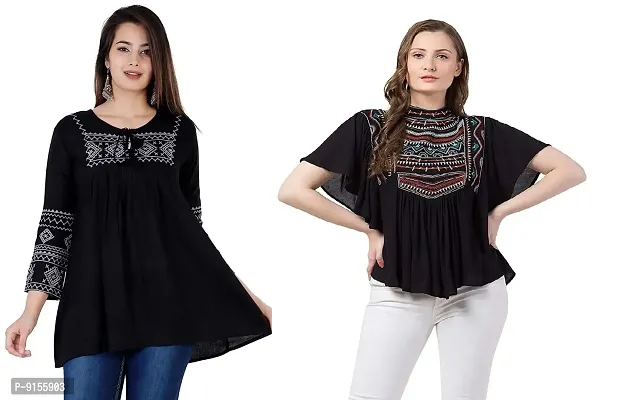 Shoppy Assist Women's Casual Trendy Embroidered Fusion Top- Combo Pack(2) with Loose fit Kaftan Tops-thumb0