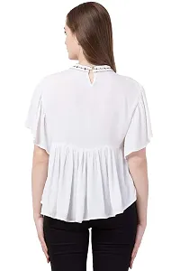 Ashine Women's Casual Flared Sleeve Embroidered Riyon Latest Stylish Western Top (M, White)-thumb1