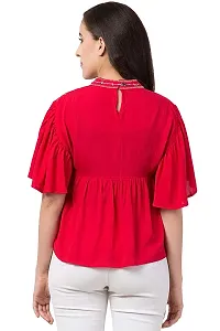 Women's Casual Flared Sleeve Embroidered Riyon Latest Stylish Western Top-thumb1