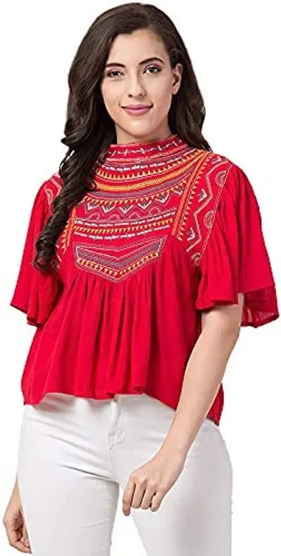 IB STYLES Women's Casual Trendy Embroidered Fusion Top