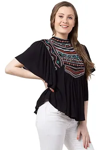 Women's Casual Flared Sleeve Embroidered Riyon Latest Stylish Western Top-thumb2