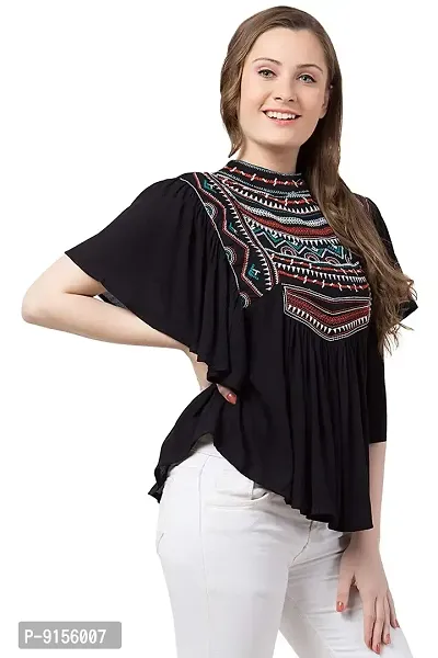 Women's Casual Flared Sleeve Embroidered Riyon Latest Stylish Western Top-thumb4