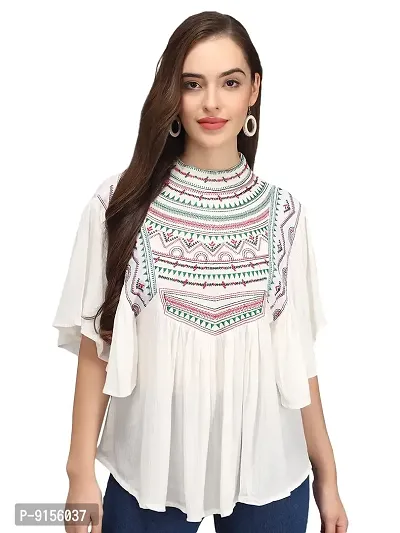 Glamcci Women's Embroidery Kaftan Top (White, Large)