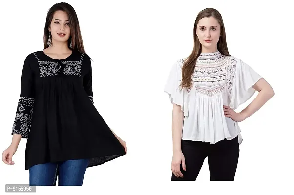 Shoppy Assist Women's Casual Trendy Embroidered Fusion Top- Combo Pack(2) with Loose fit Kaftan Tops-thumb5