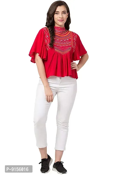 Women's Casual Flared Sleeve Embroidered Riyon Latest Stylish Western Top-thumb5