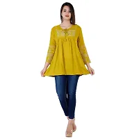 Shiva Fab Women's Rayon Embroidered Regular Short Fit Tops Girls Pack of 1 Top (Small, Mustard EMB)-thumb4