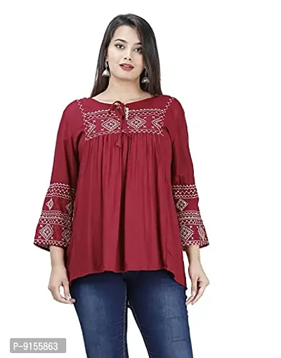 Womenrsquo;s Stylish Fashionable Rayon Embroidery top Size Casual || Party || Beach || Formal || Meeting || Office wear || Party || Evening || College (Maroon, L)-thumb2