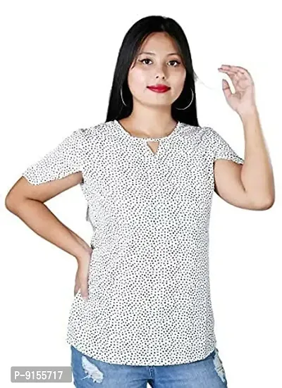 IB Styles Women's Short Top Embroidered All Colour//Fabric Reyon Slub//Pattern Embroidered (Small, White Polka Dots)-thumb0