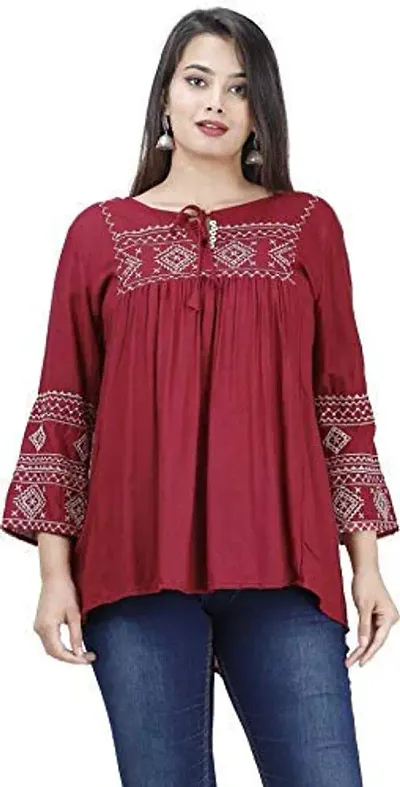 Women's Rayon Short Kurta Top (XX-Large, MAHROON, 2X_l)