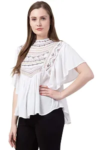 Ashine Women's Casual Flared Sleeve Embroidered Riyon Latest Stylish Western Top (M, White)-thumb2