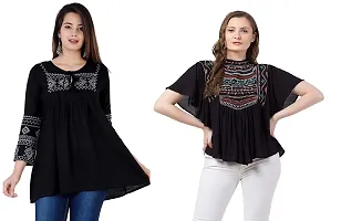 Shoppy Assist Women's Casual Trendy Embroidered Fusion Top- Combo Pack(2) with Loose fit Kaftan Tops-thumb1