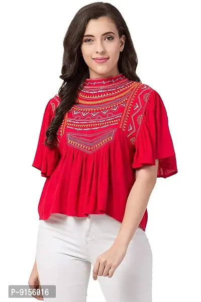Women's Casual Flared Sleeve Embroidered Riyon Latest Stylish Western Top-thumb0