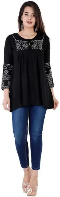 Shanaya Creation Short Kurti for Women | Round Neck Full Sleeves Short Kurti for Women's (XX-Large, Black-EM)-thumb2