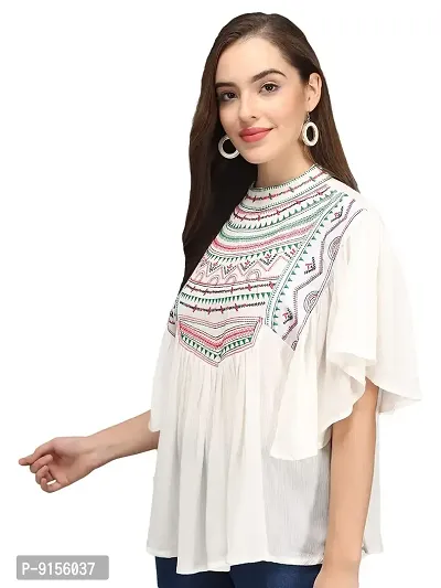 Glamcci Women's Embroidery Kaftan Top (White, Large)-thumb4