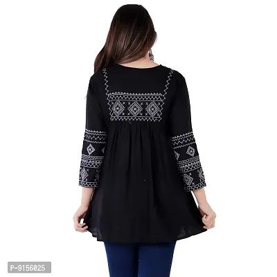 Nav Nitya Fashion Women Pure Cotton Casual 3/4 Sleeve Hand Work Designer Printed Top (Black, XL)-thumb3