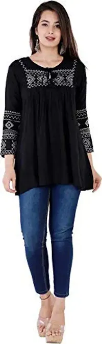 Women's Stylish Black Casual Embroidered Regular Fit for Girls and Women's 3/4th Sleeve Top Vol2-thumb4
