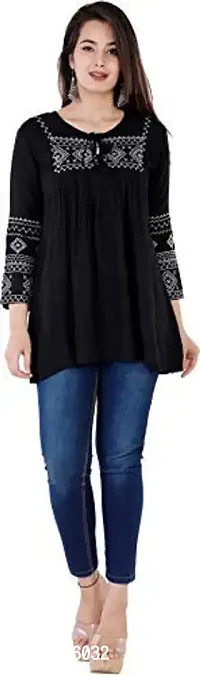 Women's Stylish Black Casual Embroidered Regular Fit for Girls and Women's 3/4th Sleeve Top Vol2-thumb5