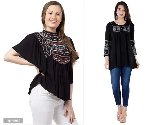 Shoppy Assist Women's Casual Trendy Embroidered Fusion Top- Combo Pack(2) with Loose fit Kaftan Tops-thumb3