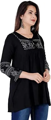 MOLISHA Women's Rayon Embroidered Regular Fit Tops (Black, XXL)-thumb2