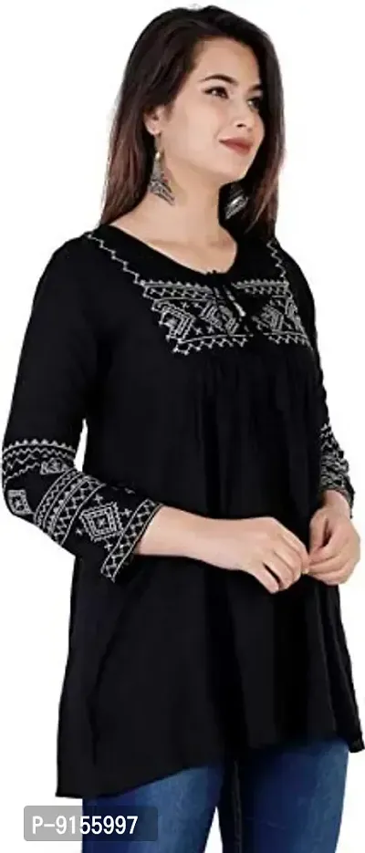 MOLISHA Women's Rayon Embroidered Regular Fit Tops (Black, XXL)-thumb3