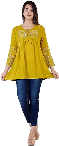 Top for Women| Embroidered Straight RayonTop | Round Neck Full Sleeves Short for Women's BR Fashion Club-thumb3
