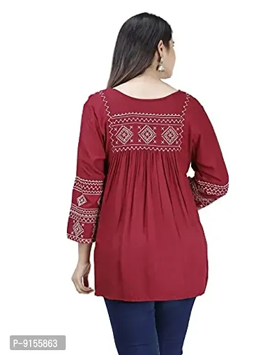 Womenrsquo;s Stylish Fashionable Rayon Embroidery top Size Casual || Party || Beach || Formal || Meeting || Office wear || Party || Evening || College (Maroon, L)-thumb4