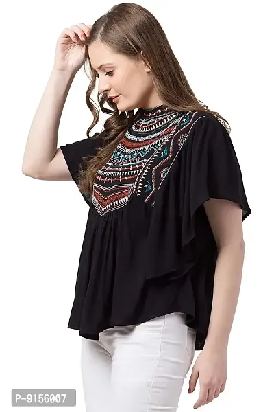 Women's Casual Flared Sleeve Embroidered Riyon Latest Stylish Western Top-thumb4