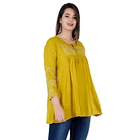 Shiva Fab Women's Rayon Embroidered Regular Short Fit Tops Girls Pack of 1 Top (Small, Mustard EMB)-thumb5