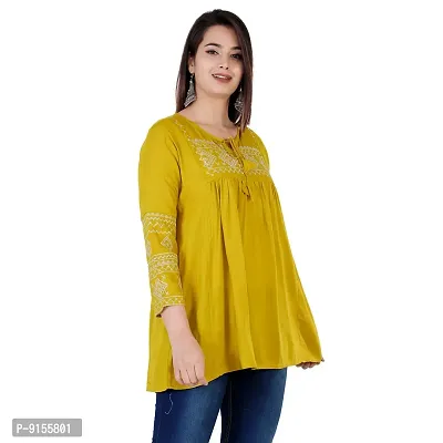 Shiva Fab Women's Rayon Embroidered Regular Short Fit Tops Girls Pack of 1 Top (Small, Mustard EMB)-thumb6