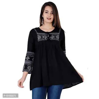 Shiva Fab Women's Rayon Embroidered Regular Short Fit Tops Girls Pack of 1 Top (Medium, Dark Black)