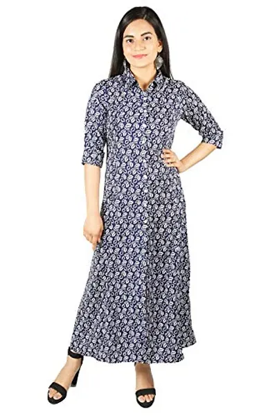 IB STYLES Women's Designer Printed Ankle Length Casual Wear Crepe Shirt Style Dress