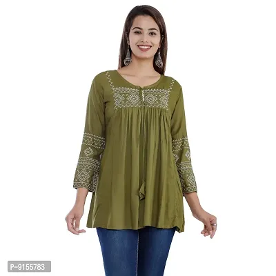 KALIYUG Women's Rayon Slub Embroidered top-thumb0