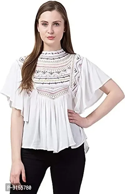 IB STYLES Combo of Plain Stylish Round Neck Rayon Embroidery Top for Women (White - Black, 2XL)-thumb2