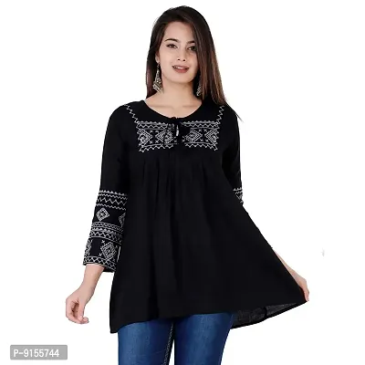 MOLISHA Women's Rayon Embroidered Regular Fit Tops Black (Medium, Dark Black)-thumb0