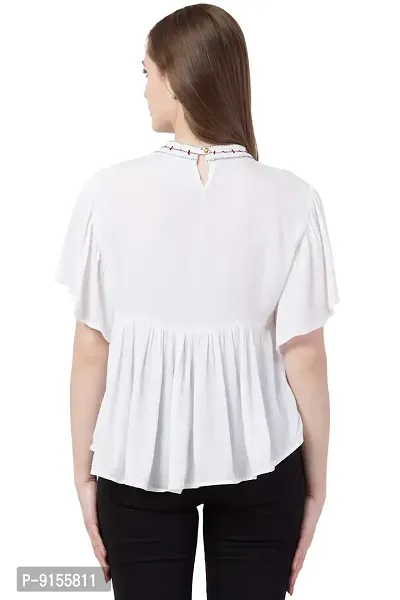 White Embroidery Ruffle top, Small-thumb3