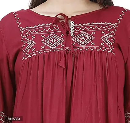 Womenrsquo;s Stylish Fashionable Rayon Embroidery top Size Casual || Party || Beach || Formal || Meeting || Office wear || Party || Evening || College (Maroon, L)-thumb3