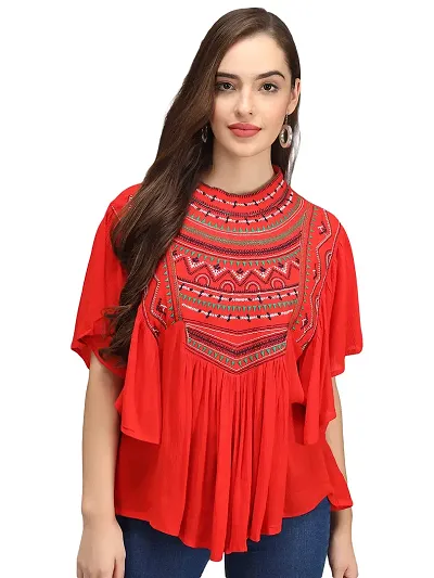 IB STYLES Womens Rayon Embroidered Regular Fit Tops