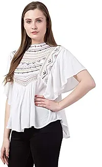 IB STYLES Combo of Plain Stylish Round Neck Rayon Embroidery Top for Women (White - Black, 2XL)-thumb2