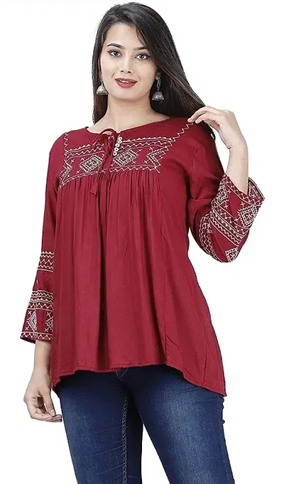 Shoppy Assist Womens Trendy Casual Embroidered Top