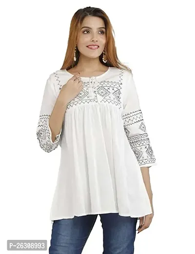 IB Styles Womens Regular Fit Solid Rayon Crepe Embroidered Top