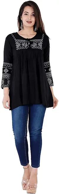 IB Styles Womens Regular Fit Solid Rayon Crepe Embroidered Top-thumb3