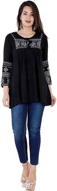 IB Styles Womens Regular Fit Solid Rayon Crepe Embroidered Top-thumb4