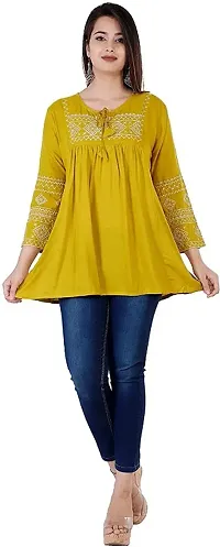 IB Styles Womens Regular Fit Solid Rayon Crepe Embroidered Top-thumb1