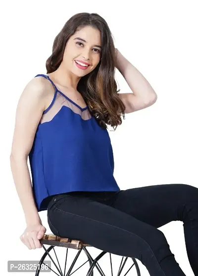 Classic Crepe Solid Crop Tops for Women-thumb3