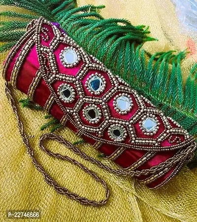 Traditional Fabric Red Mirror Work Handbag For Women
