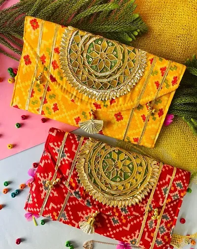 Traditional Fabric And Embroidered Handbag For Women- Pack Of 2