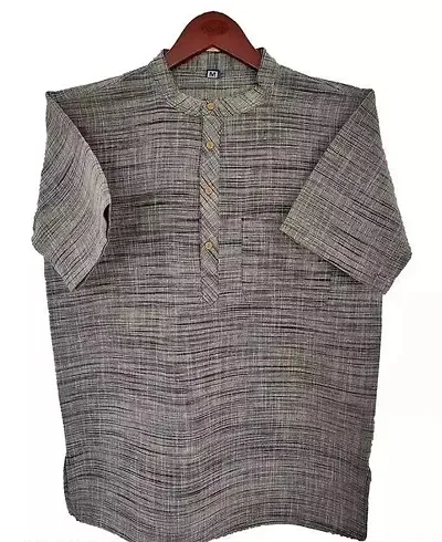 LatestPlus Apparel Blend Fabric Solid Short Sleeve Men Kurtas |Grey, Size: 3XL